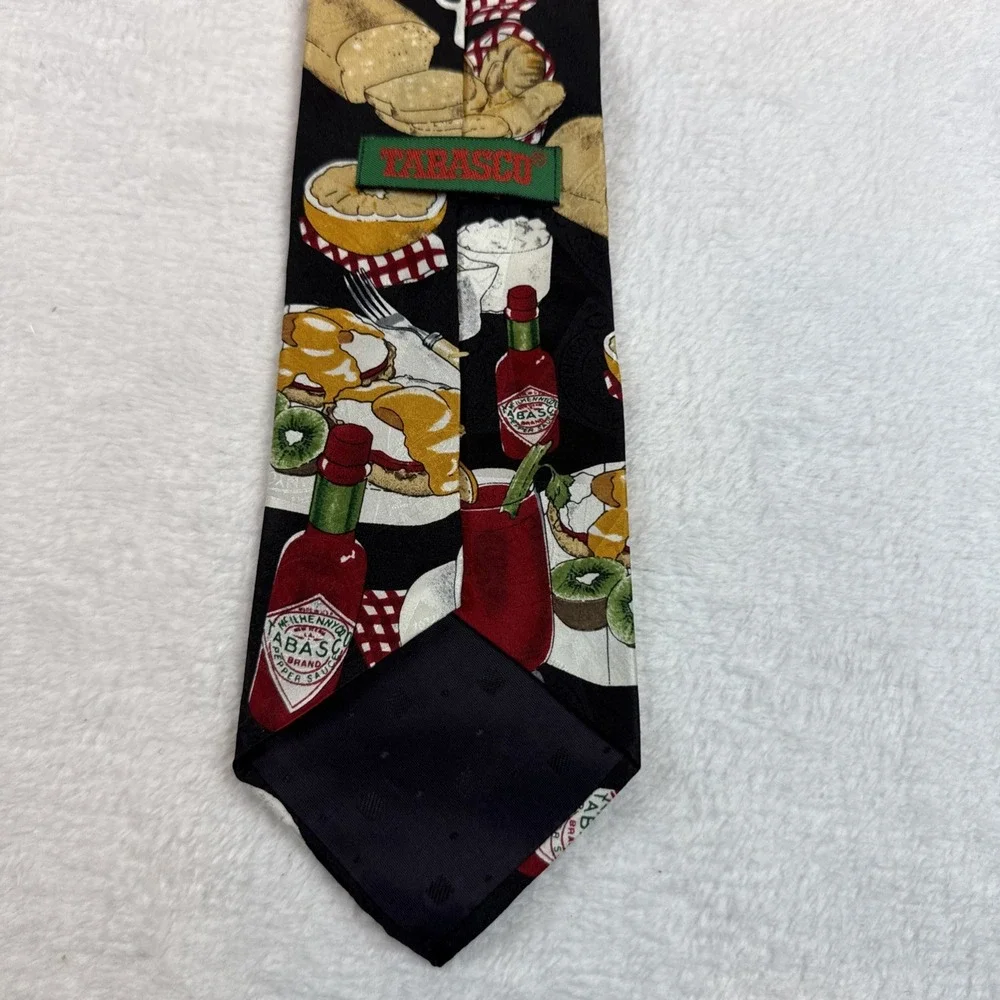 TABASCO for Breakfast Coffee Bagels Eggs Bacon Men's Novelty 100% Silk Tie